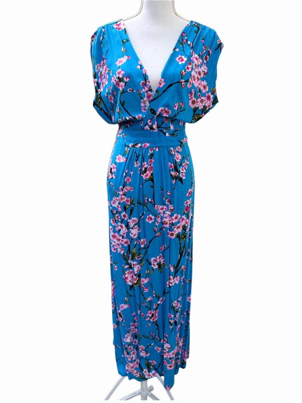 ModCloth Bright Blue Cherry Blossom Print Maxi Dress Women’s Size L